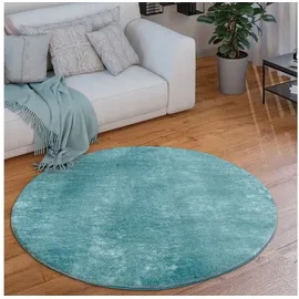 Paco Home Teppich Wohnzimmer Kurzflor Weich blau Türkis, Grösse:200 cm Rund