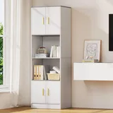 Merax Sideboard, Kommode, Hochschrank Küchenbuffet mit 4 Türen, 2 offenem Fach, Modern Vitrinenschrank, Bücherregal, Holz Buffetschrank mit Verstellbaren Ablagen, für Küche Wohnzimmer Esszimmer, Weiß