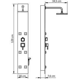 vidaXL Duschpaneel Glas 18×42,1×120 cm Schwarz