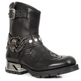 rackbone DJFOG Herren-Ritterstiefel, Biker-Stiefel, kurze Reitstiefel, mittelalterliche PU-Leder-Steampunk-Stiefel mit Totenkopf-Dekoration – Vintage-Stickerei, Western-Cowboy-Stiefel,Schwarz,43 EU - 43 EU