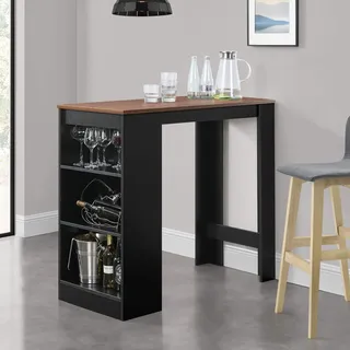 [en.casa] Bartisch Kouvola mit 3 Fächern 110x50x103 cm Schwarz/Walnuss-Optik