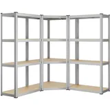 SONGMICS Eckregal-Set 4 Ebenen, Schwerlastregal, Metall, Lagerregal für Garage, Abstellraum, Kellerregal, bis 1500 kg belastbar, silbern-naturbeige GLR056E03