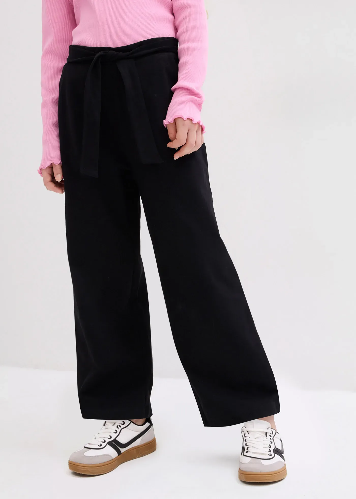 Culotte BONPRIX, Mädchen, Gr. 164/170, N-Gr, schwarz, Jersey, Obermaterial: 95% Baumwolle, 5% Elasthan, unifarben, regular fit knöchelfrei, Hosen Culotte, lässig, Jersey, mit Elastikbund, weites Beine, Regular Fit