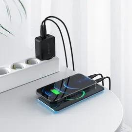 OEM Acefast 2W1 Netzwerk-Ladegerät 2x Usb C / Usb 65w Pd, Qc 3.0+Kabel Weiß