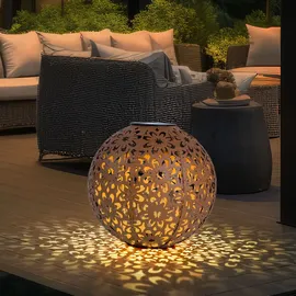 Expo Börse Solarleuchte für Außen Kugel Solar Gartendeko Solarlampe rost Erdspieß, Blumen Dekorstanzungen, Metall, LED warmweiß, d 20 cm, 2er Set