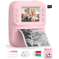 Sofortbildkamera Kinder 48MP, 1080P Video Kinderkamera mit Sofortdruck, 2,4 Zoll IPS Spielzeug Kamera mit 32GB Karte & 3 Rollen Thermopapier, Geschenk für Mädchen Jungen 3-12 Jahre (Rosa)