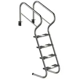 HAF Poolleiter Ideal Treppenleiter 4-stufig Sicherheitsstufe V2A Tiefbeckenleiter (Für Einbaubecken mit Überlaufrinne, Poolleiter aus hochwertigem V2A Edelstahl), Mit rutschfesten Edelstahlstufen Treppenleiter 4-stufig