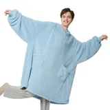 Bedsure Hoodie Decke mit Ärmeln Übergroßer - Tragbare Decke zum Anziehen Erwachsene Hellblau, xxl Kuschelpullover Warm Kuscheldecke mit Ärmeln weich Ärmeldecke als Geschenke für Herren Damen