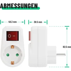 greate 6x Schaltbare Steckdose mit Schalter 1fach - Schuko Steckdosenschalter, Zwischenstecker mit Schalter, - Weiß