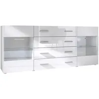 Vladon Sideboard, Weiß Hochglanz, 166x72x35 cm, Wohnzimmer, Kommoden &