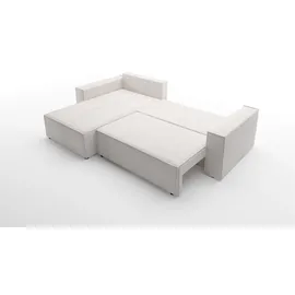 Fun Möbel Ecksofa Schlafsofa Sofa CONOR PREMIUM Stoff Poso Altweiß Ottomane Links - Weiß