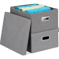 Relaxdays 4 x Aufbewahrungsbox mit Deckel grau