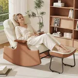 FEEOHOME Schaukelstuhl, Schaukelsessel Verdickt Outdoor mit Verstellbarer hoher Rückenlehne und Metallrahmen, Lesesessel Schaukelsessel für Garten, Balkon, Wohnzimmer, Schlafzimmer (Cord + Fußhocker)