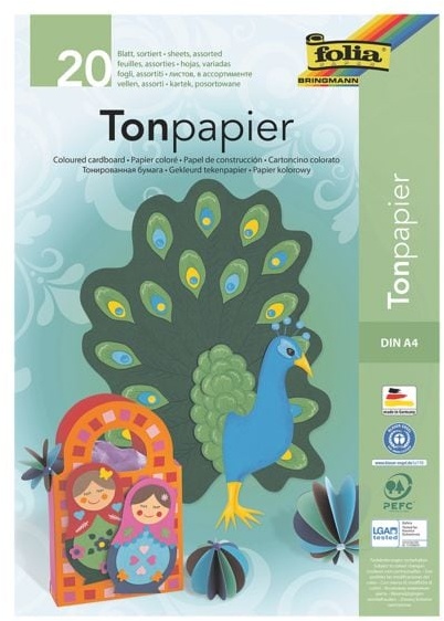 Tonpapier 130 g/m2 10 Farben A4 20 Blatt, folia