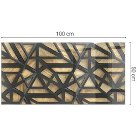 Tulup Bodenplatte Glas 100 x 50 cm Geometrie mit Holz Braun