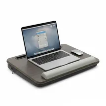 Relaxdays Laptopkissen mit Tasche, BxT: 43 x 32 cm, Handyhalterung, Handballenauflage, Laptop Knietablett, braun/grau