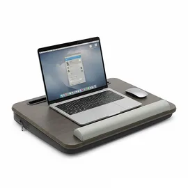 Relaxdays Laptopkissen mit Tasche, BxT: 43 x 32 cm, Handyhalterung, Handballenauflage, Laptop Knietablett, braun/grau