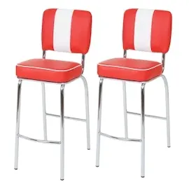 Mendler 2er-Set Barhocker Avellino, Barstuhl Tresenhocker, Retro 50er Jahre Design, Kunstleder FSC® ~ rot-weiß