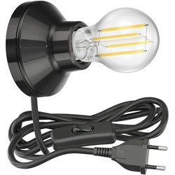 ledscom.de Porzellan Lampen-Fassung Elektra, Stecker, Schalter, schwarz + LED Lampe 1005lm, Smart Home, warmweiß - kaltweiß