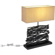GLOBO Tischleuchte Tischlampe Beistelllampe Holzlampe Schreibtischlampe Wohnzimmerlampe, Holz schwarz Stoff grau, E27, H 50 cm