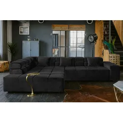KAWOLA Sofa NEVADA Ecksofa Velvet schwarz Recamiere links