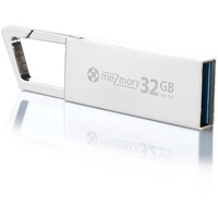 meZmory Karabiner USB Stick 3.0 32GB Silber - Schnell, Hochwertig & Einzigartiges Mini Design - Speicherstick Wasserdicht & Extrem Robust aus Metall - Flash-Drive Ideal für Schlüssel-Anhänger