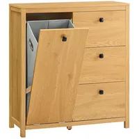 SoBuy Wäscheschrank mit ausklappbarem Wäschesäcken Wäschesack Wäschetruhe Wäschekorb Badezimmerschrank Danny (80 x 90 x 35 cm, Badezimmer, Badezimmerschränke, Midischränke