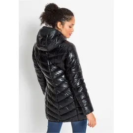 bonprix Steppjacke in Metallic-Optik, schwarz Gr.38, Kurzer Steppmantel mit Kapuze,