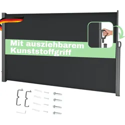 DELUKE® Seitenmarkise ausziehbar 160x300cm Blickdicht - Sichtschutz Windschutz | Markise Wandmarkise ausziehbar Sonnenschutz | Schwarz
