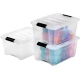 Iris Ohyama Aufbewahrungsboxen mit Deckel, 15L, 3er-Set, Transparent, Sicherer Verschluss, Stapelbar, Griffe, Schlafzimmer, Schrank, Büro, Organisation, BPA-freies Plastik, Ordnungsboxen, DDNTB-15