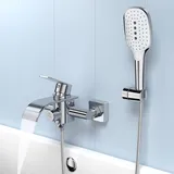 KULACO Badewannenarmatur mit Handbrause, Wasserfall Wasserhahn Badewanne, Messing Mischbatterie Dusche mit Druckschalter, Chrom Duscharmatur mit 3 Funktionen, Armatur Badewanne Wannenarmatur für Bad