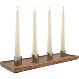 Mango Adventskerzenhalter für 4 Kerzen - 38 x 15 cm - Holz Aluminium Kerzenständer - Tisch Fensterbank Dekoration Adventskranz Weihnachten