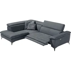 Ecksofa EGOITALIANO "Martine", grau (charcoal), B:272cm H:96cm T:203cm, Sofas, mit Ottomane, elektrischer Relaxfunktion und Kopfteilverstellung
