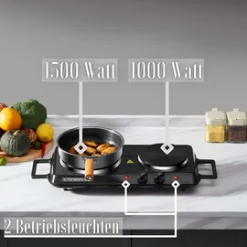Steinborg Doppelkochplatte 2.500 Watt Herdplatte Camping Kochfeld | | Schwarz - Schwarz