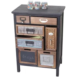 Apotheker-Schrank HWC-A43, Kommode, Tanne Holz massiv Vintage Patchwork 78x55x35cm