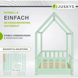 Juskys Kinderbett Marli 80 x 160 cm Kiefer massiv lackiert mint
