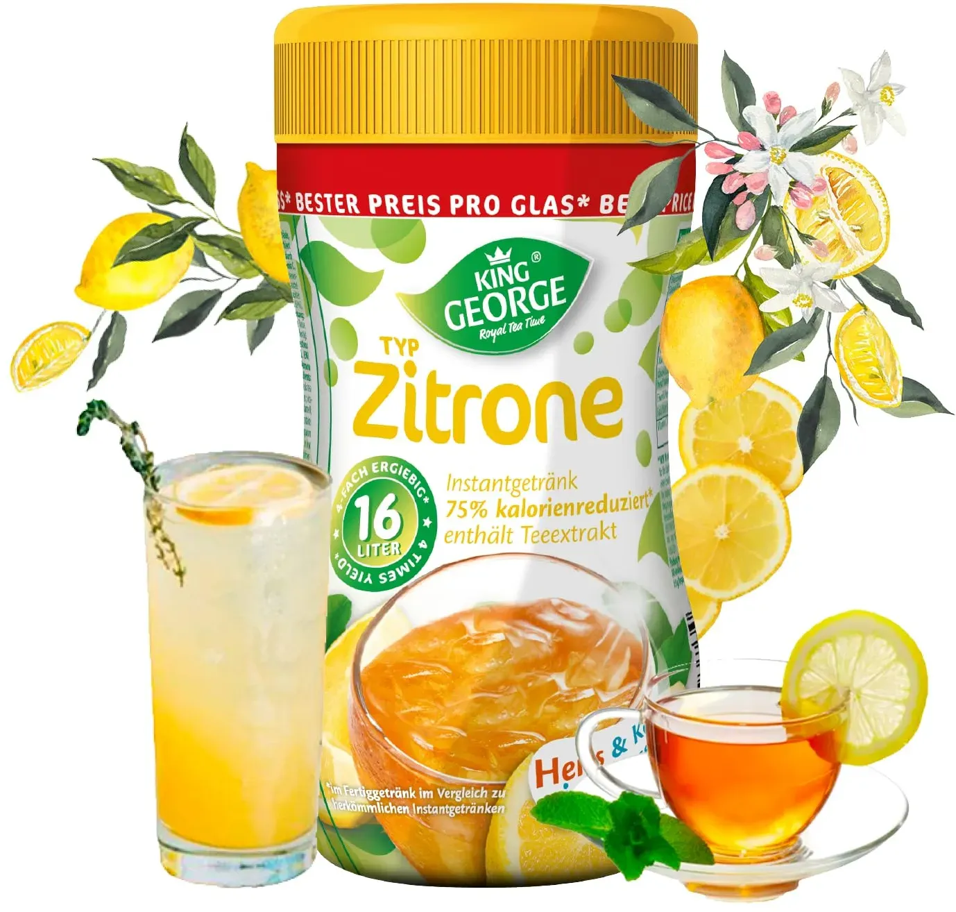 KING GEORGE Zitrone Instantgetränk 6 x 400g Ergibt ca. 16L pro Dose - Top Pick