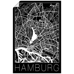 Wandbild ARTLAND "Retro Karte Hamburg Deutschland Schwarz", schwarz (farbe bild(er): schwarz), B:20cm H:30cm, Bilder, als Alubild, Outdoorbild, Leinwandbild, Poster in verschied. Größen