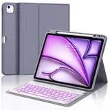 IVEOPPE Tastatur für iPad Air 13 2024 (M2), Hülle mit Tastatur für iPad Air 13", Magnetisch 7-Farbige Beleuchtung Bluetooth QWERTZ Tastatur für iPad Air 13 Zoll (M2) 2024, Lila