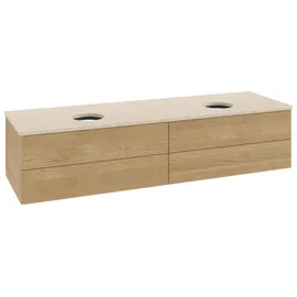Villeroy & Boch V&B Waschtischunterschrank mit Frontstruktur, mit Beleuchtung Antao 160x50cm, WBP-farbe botticino, honey oak