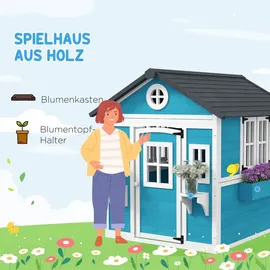 Outsunny Spielhaus mit Fenster und Tür Holz Blau