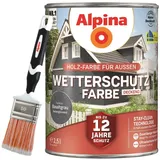 Alpina Wetterschutz-Farbe deckend 2,5 Liter seidenmatt + Pinsel 50 mm (Basaltgrau)