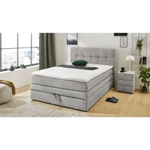 'massivart' Boxspringbett 140 x 200 cm hellgrau Cordbezug mit 6 cm Kaltschaum Topper - AMY - Die Möbelfundgrube - Grau