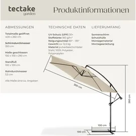 Tectake Ampelschirm Ø 350 cm beige inkl. Schutzhülle
