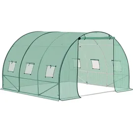 Woltu Garten-Gewächshaus, Garten-Gewächshäuser, mit 1 Tür und 6 Fenstern, 300x300x200 cm, Robuste Stahlrohre, PE-Abdeckung 140g/m2, Grün