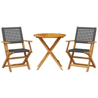 vidaXL 3-tlg. Bistro-Set Schwarz Poly Rattan und Massivholz