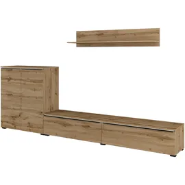 INOSIGN Wohnwand INOSIGN "Tana, Breite 260 cm, moderne Anbauwand", braun (wotan eiche), B:260cm H:22cm T:23,5cm, Glas, Holzwerkstoff, Kunststoff, Melamin, Metall, Kastenmöbel-Sets, Wohnwand, Mediawand ( Set, 3-St), Lowboard, Wandregal, Kommode