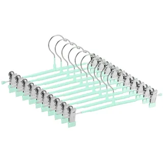 Dünne Hosenbügel, GUANJUNE rutschfeste Hosenbügel mit Verstellbaren Clips, Platzsparende Kleiderbügel für Kleidung, Rock, Jeans, Mantel (Hellgrün, 10)