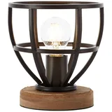 Lightbox Vintage Tischlampe 20 cm Höhe, Ø 18 cm - Tischleuchte mit Schalter & Gitter Schirm aus Metall & & Basis aus Kiefernholz - E27, max. 40 W - in Antik Schwarz/Dunkelbraun