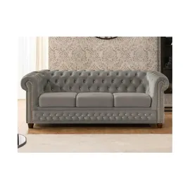 S-Style Chesterfield Polestergarnitur 3+1 Cleo Blink ¦ grau ¦ Maße (cm): B: 203 H: 72